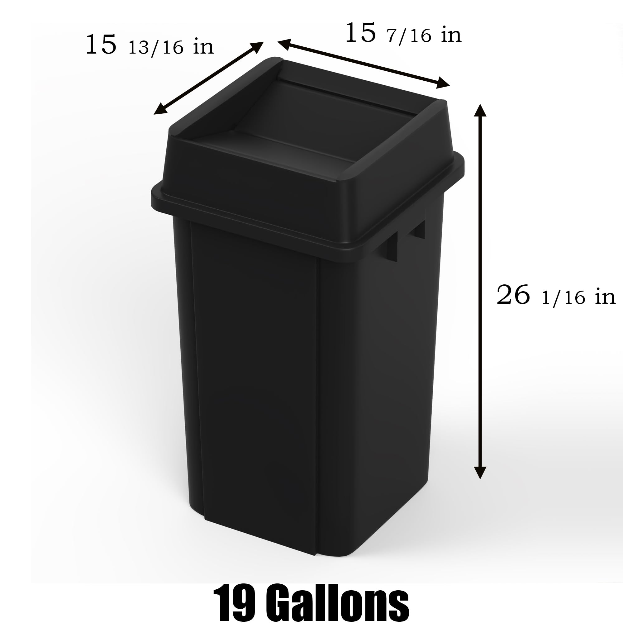 19 Gallon Black Square Commercial Trash Can with Lid