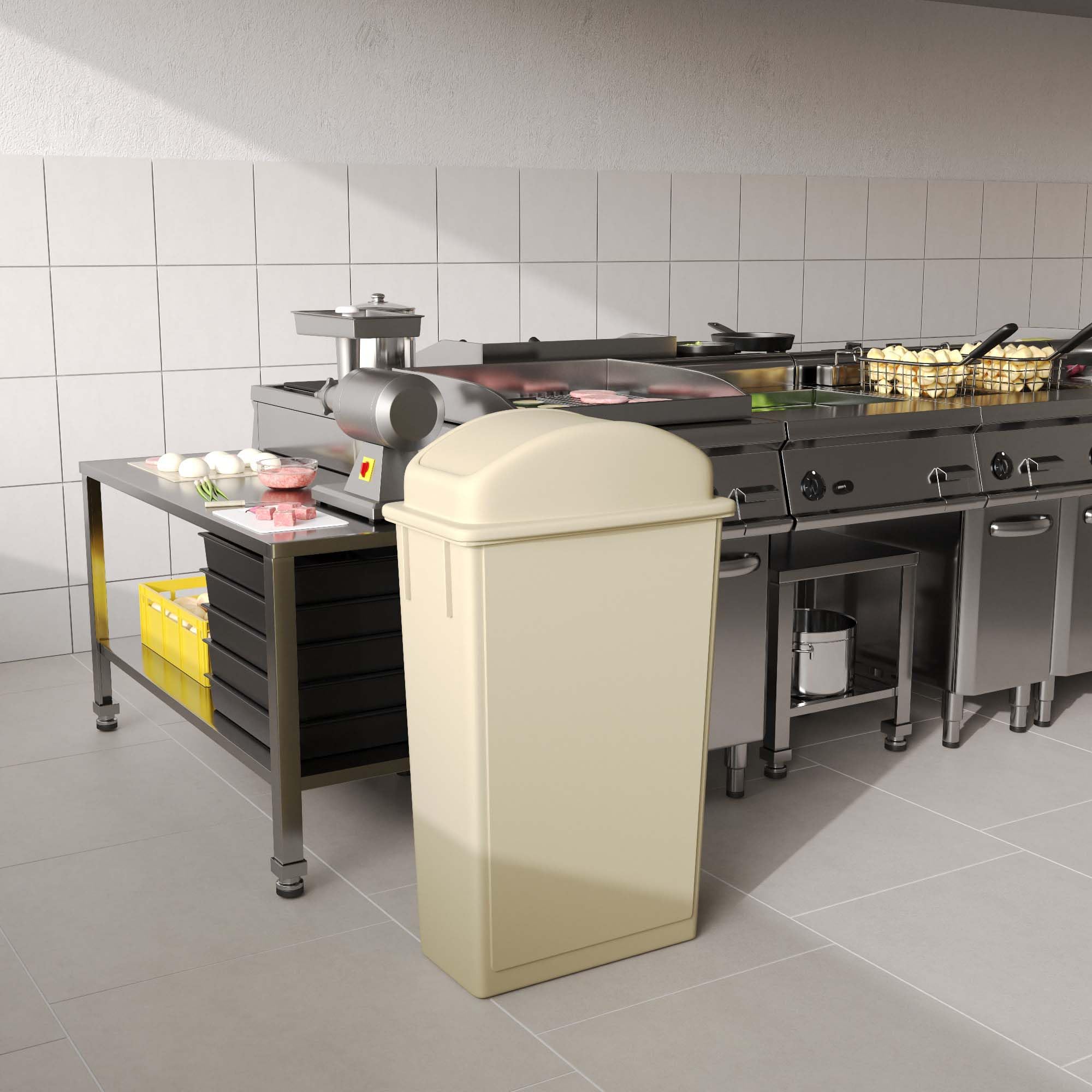 23-Gallon Beige Slim Trash Can with Swing Dome Lid