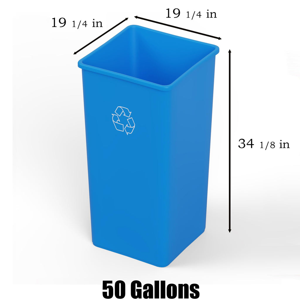 50 Gallon Blue Recycle Square Commercial Trash