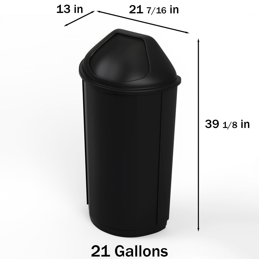 21-Gallon Black Half-Round Commercial Trash Can with Dome Swing-Door Lid