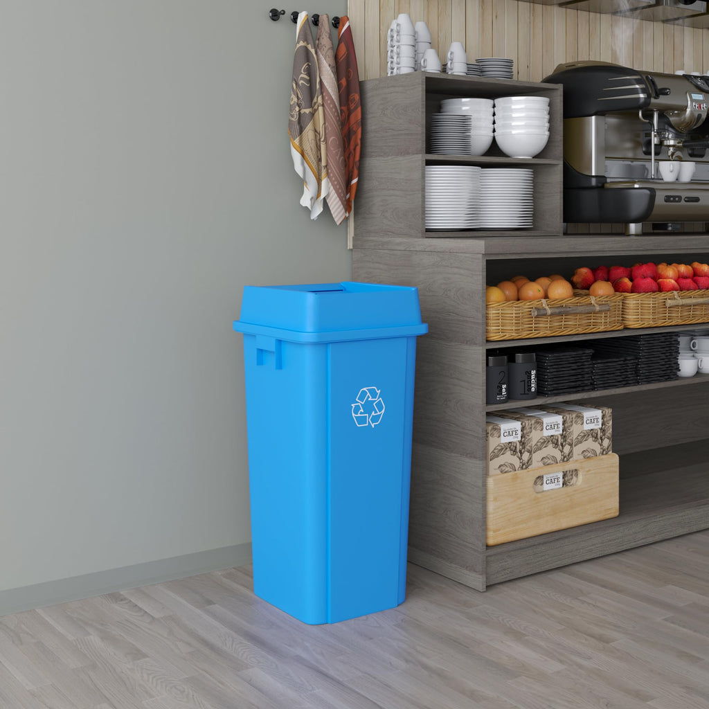 23 Gallon Blue Recycle Square Commercial Trash