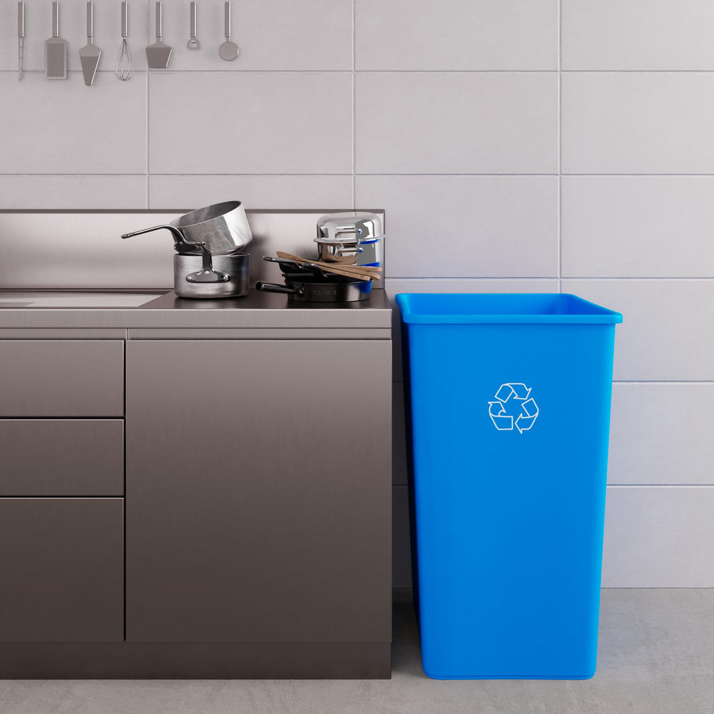 50 Gallon Blue Recycle Square Commercial Trash