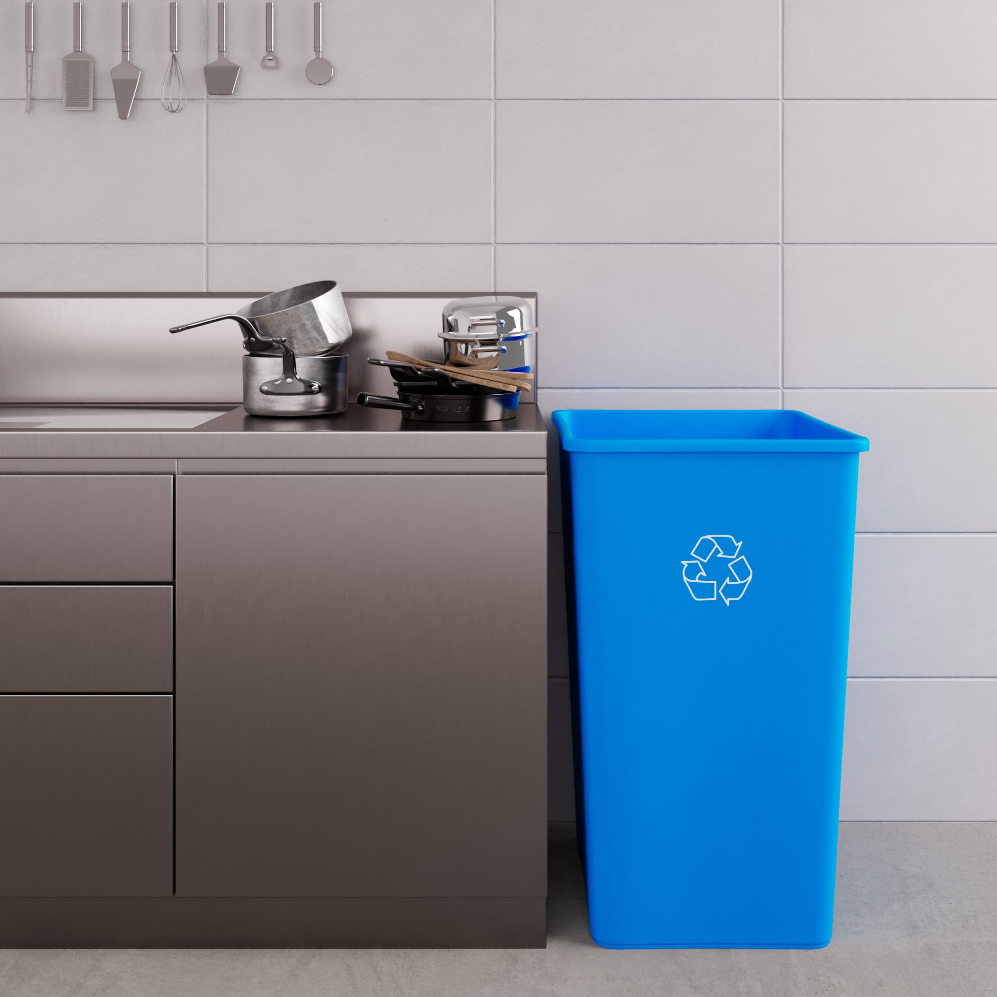50 Gallon Blue Recycle Square Commercial Trash