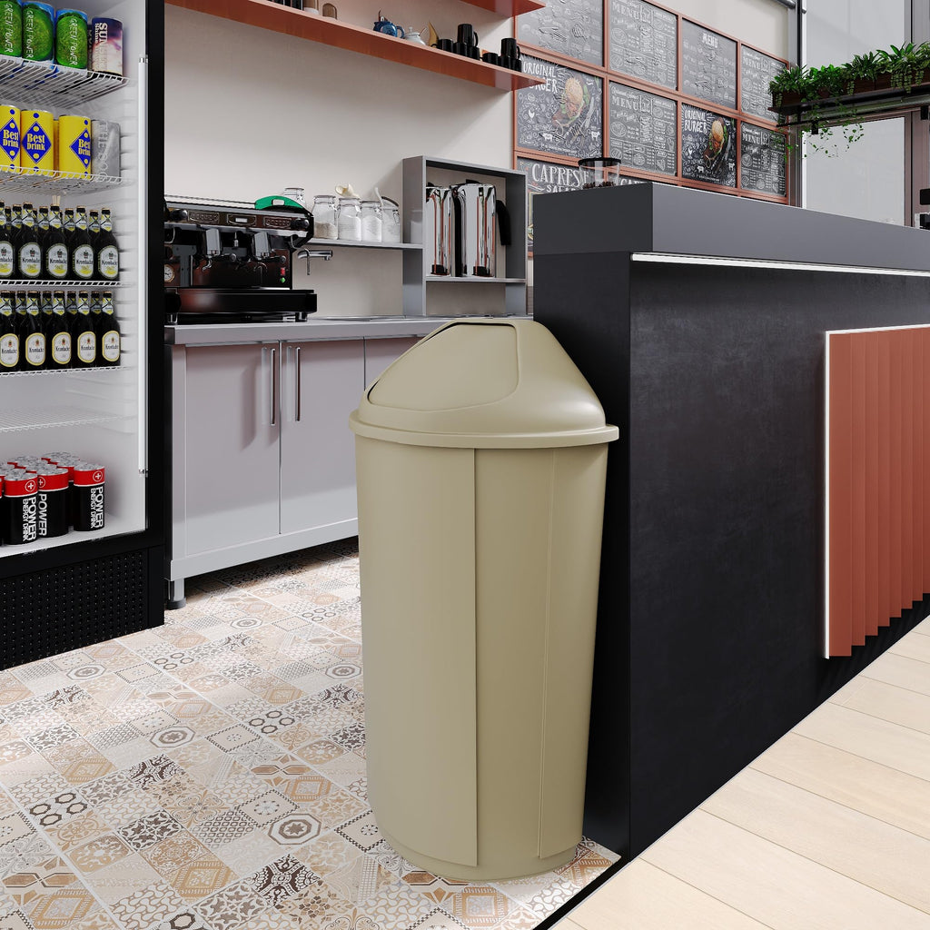 21-Gallon Beige Half-Round Commercial Trash Can with Dome Swing-Door Lid