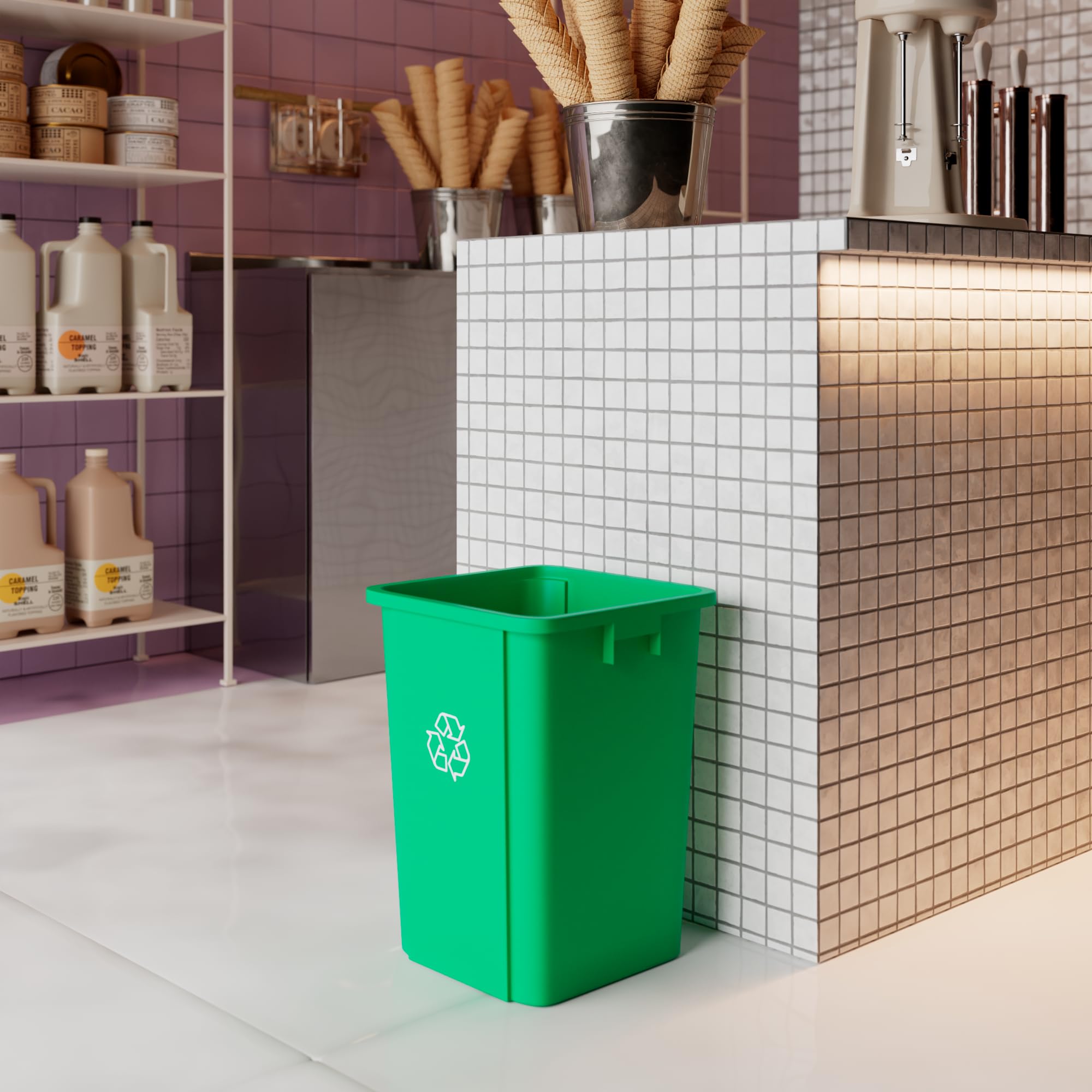 19 Gallon Green Recycle Square Commercial Trash