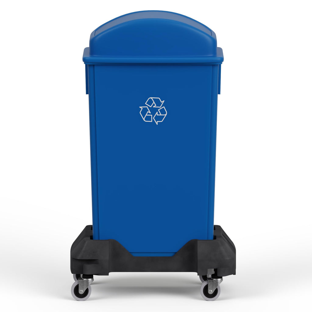 23-Gallon Blue Recycle Slim Trash Can with Swing Dome Lid and Dolly