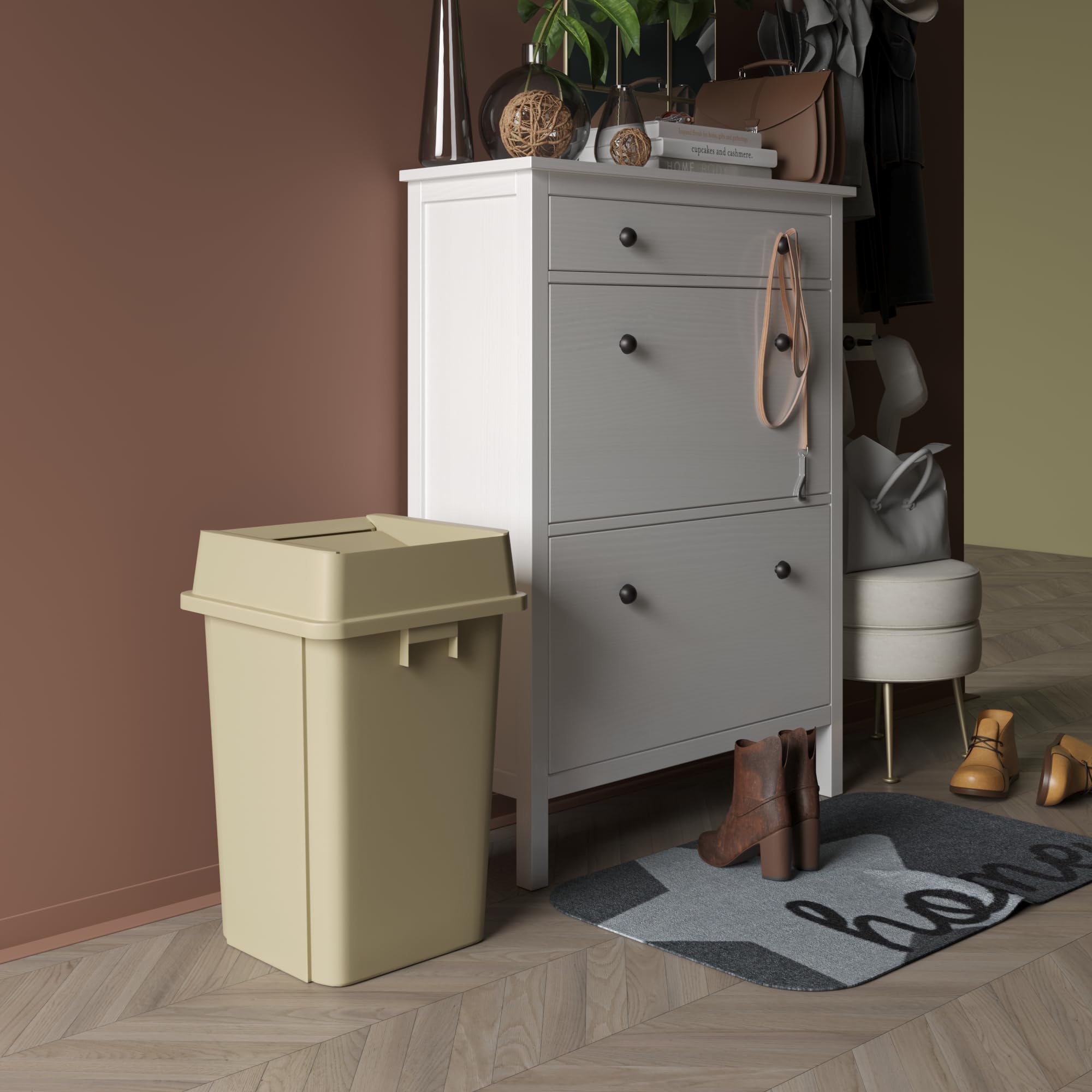 19 Gallon Beige Square Commercial Trash