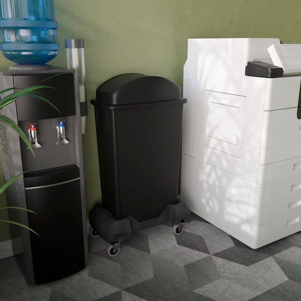 23-Gallon Black Slim Trash Can with Swing Dome Lid and Dolly