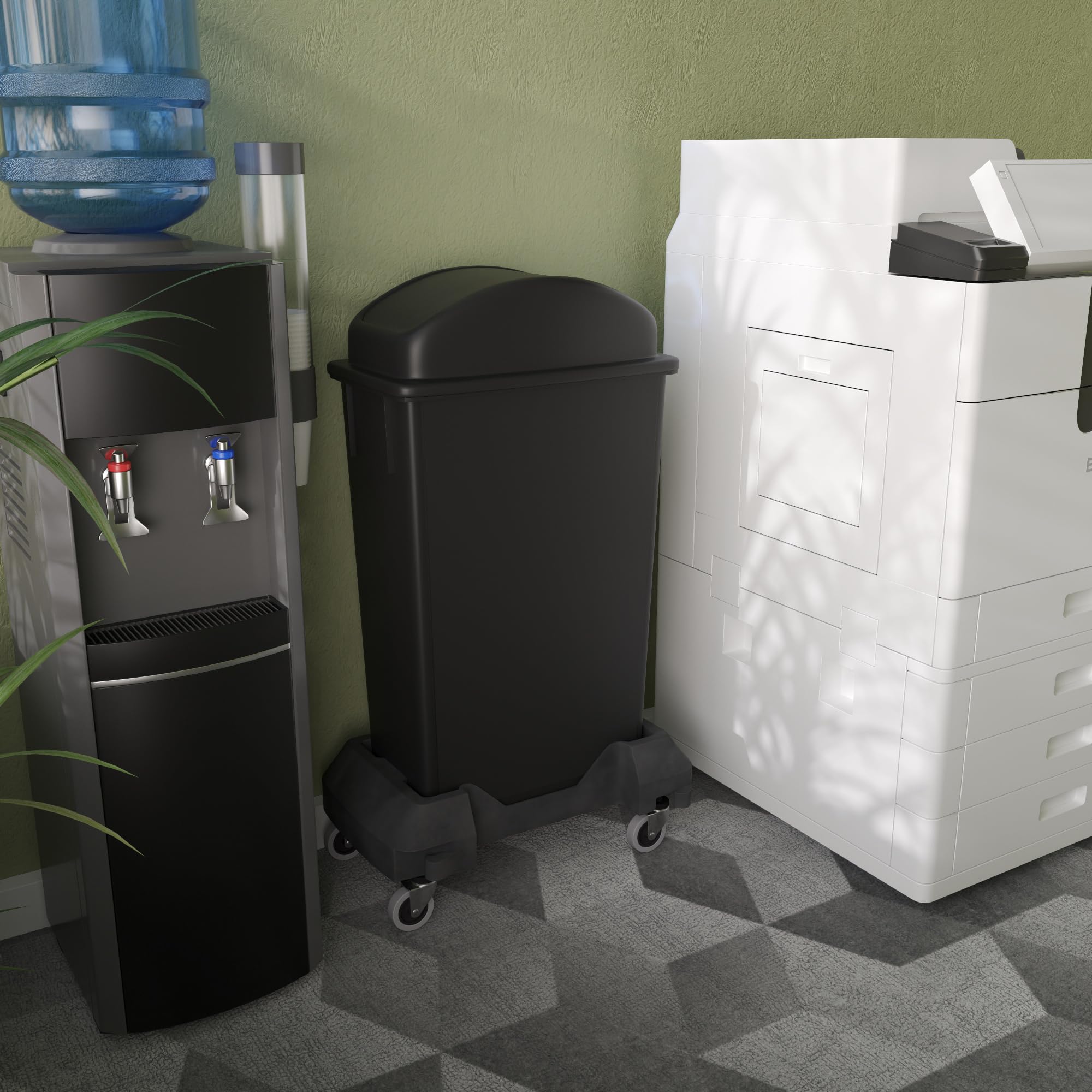 23-Gallon Black Slim Trash Can with Swing Dome Lid and Dolly