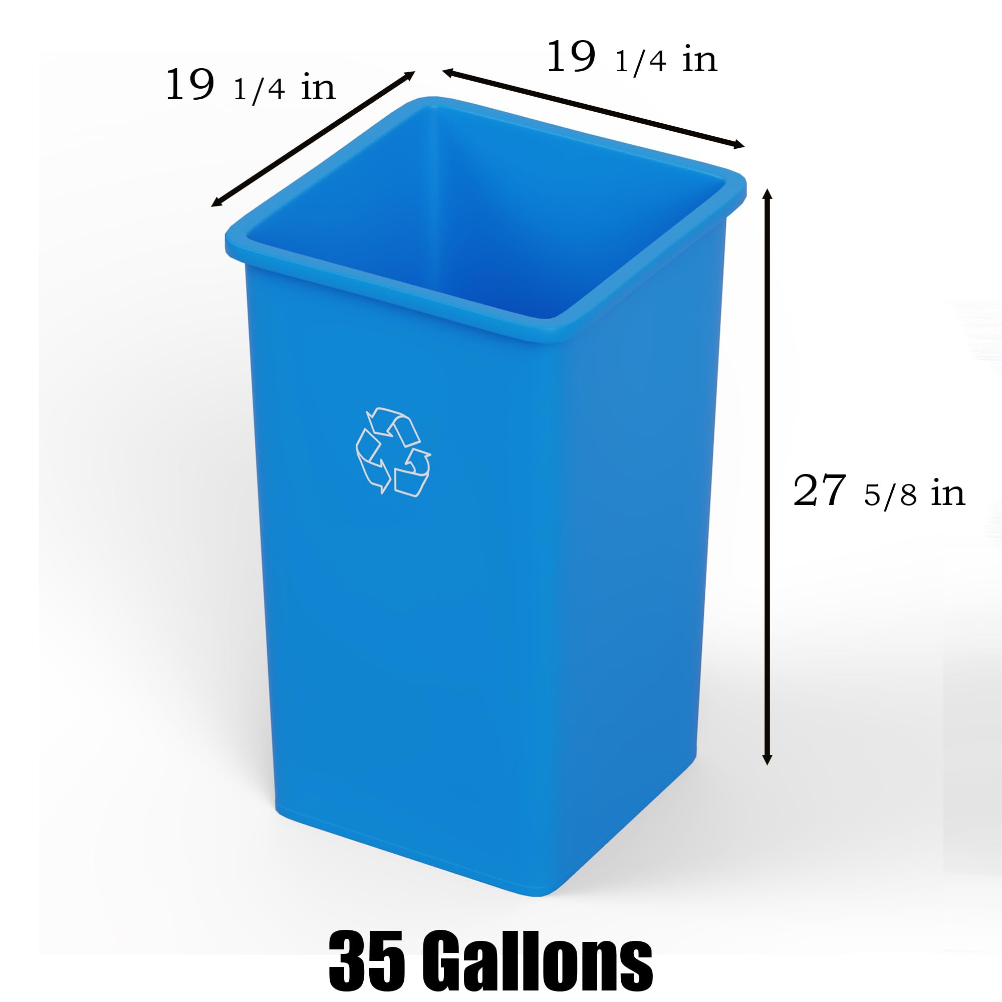 35 Gallon Blue Recycle Square Commercial Trash