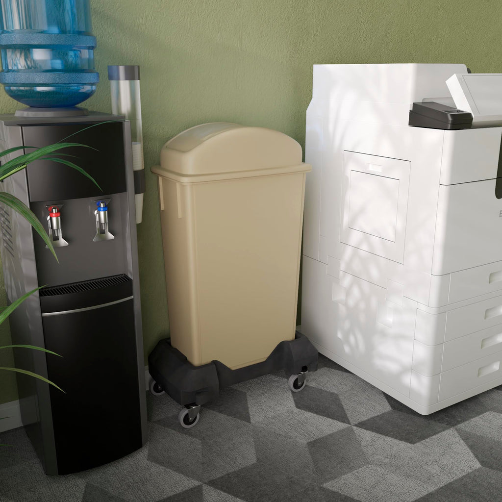 23-Gallon Beige Slim Trash Can with Swing Dome Lid and Dolly