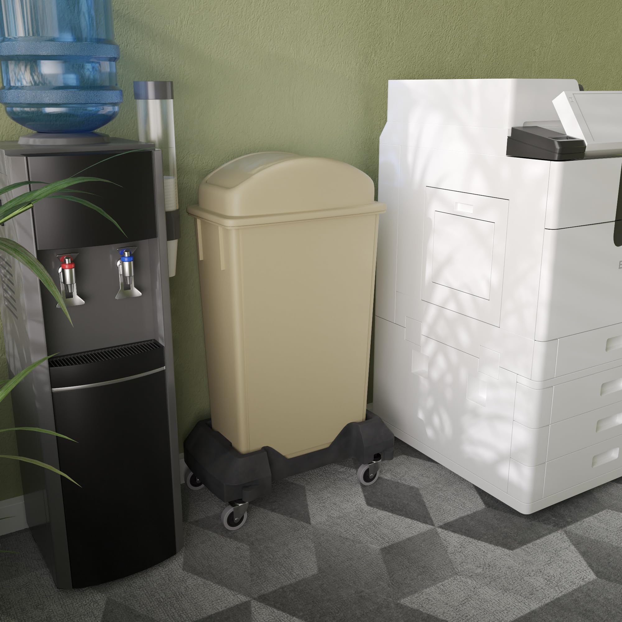 23-Gallon Beige Slim Trash Can with Swing Dome Lid and Dolly