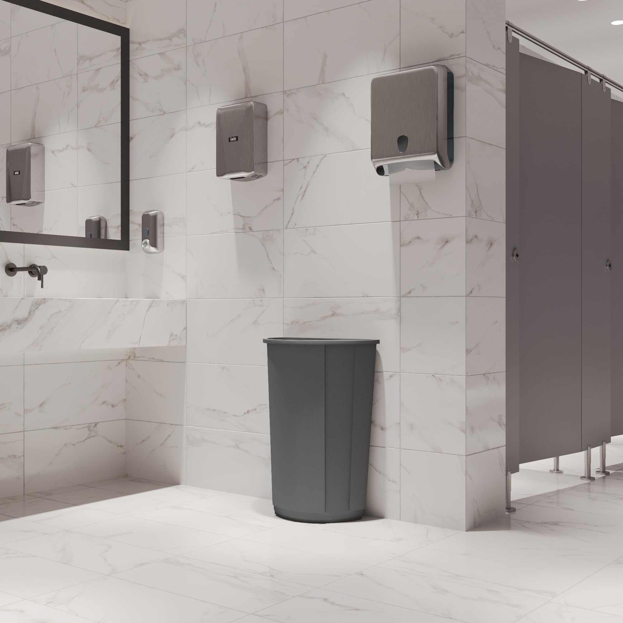 21-Gallon Half-Round Commercial Gray Trash Can