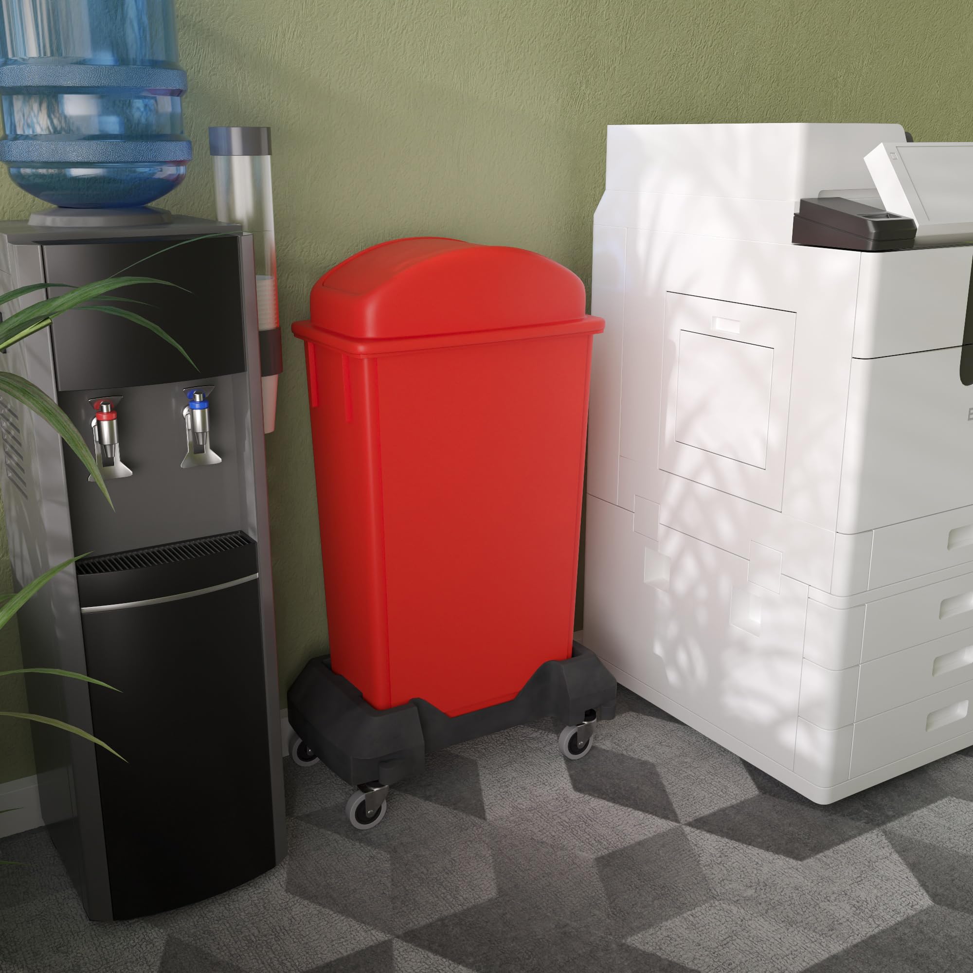 23-Gallon Red Slim Trash Can with Swing Dome Lid and Dolly