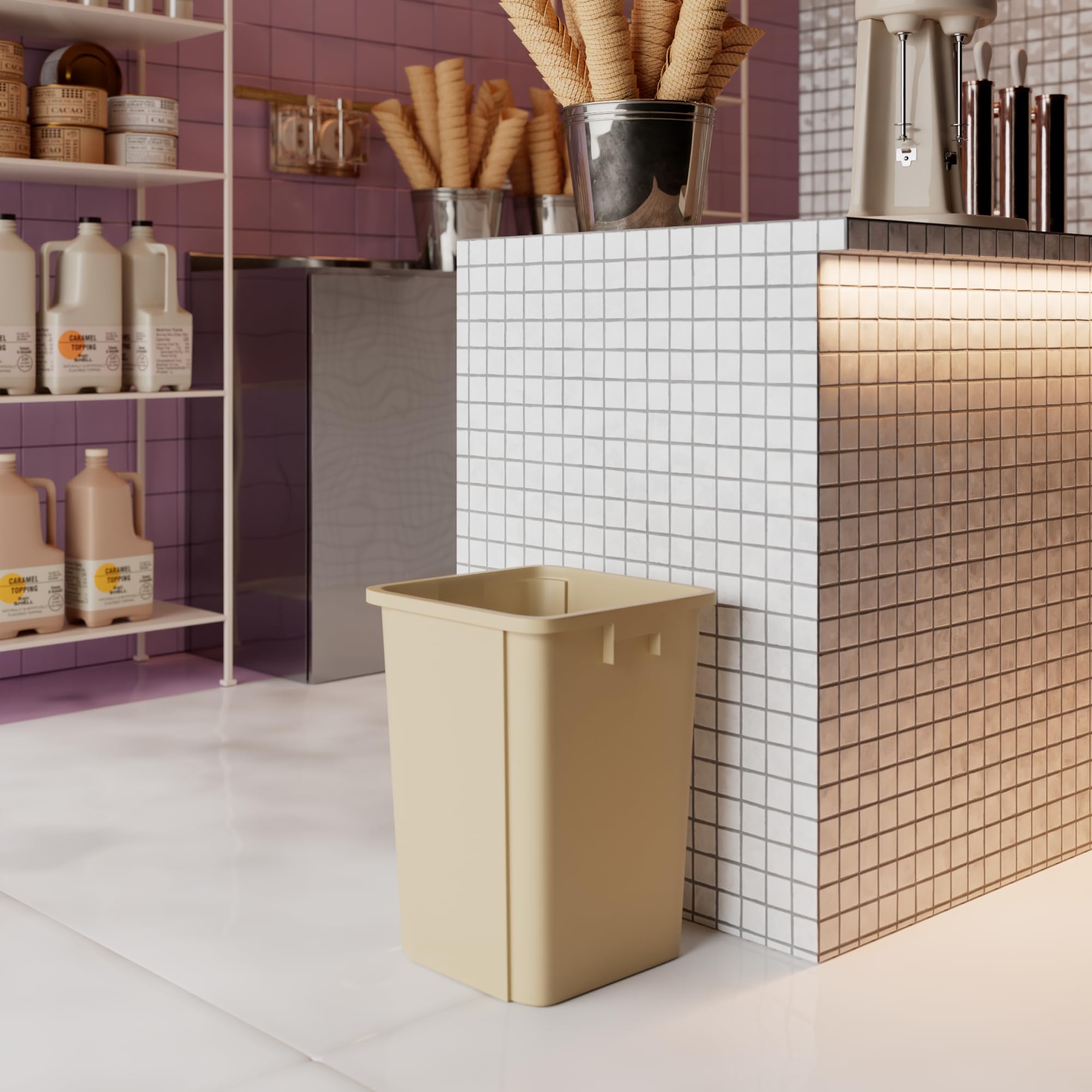 19 Gallon Beige Square Commercial Trash