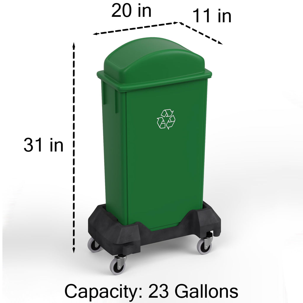Regal Altair 23-Gallon Green Recycle Slim Trash Can with Swing Dome Lid and Dolly