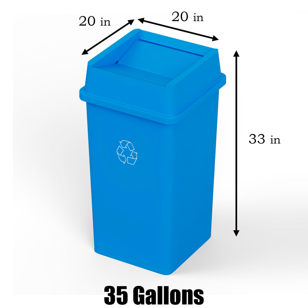 35 Gallon Blue Recycle Square Commercial Trash