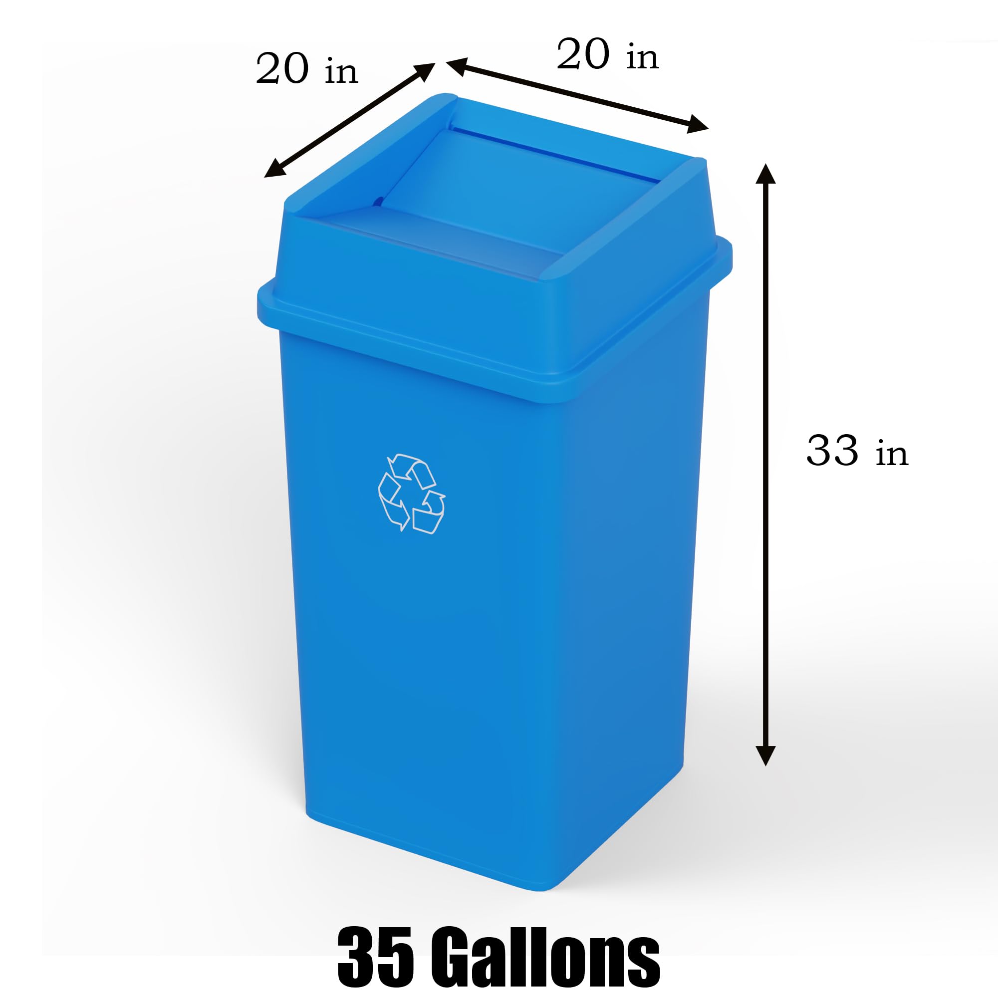 35 Gallon Blue Recycle Square Commercial Trash
