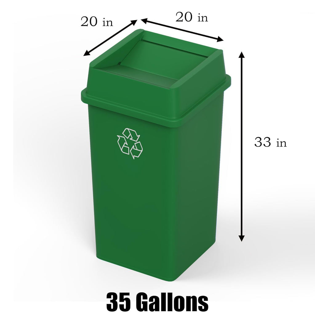 35 Gallon Green Recycle Square Commercial Trash