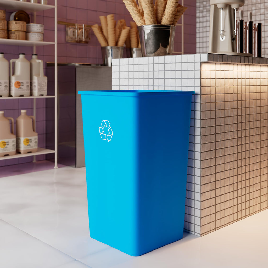 50 Gallon Blue Recycle Square Commercial Trash