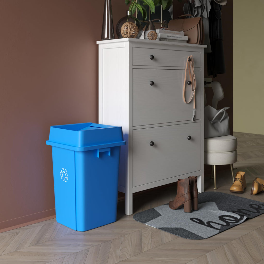 19 Gallon Blue Recycle Square Commercial Trash