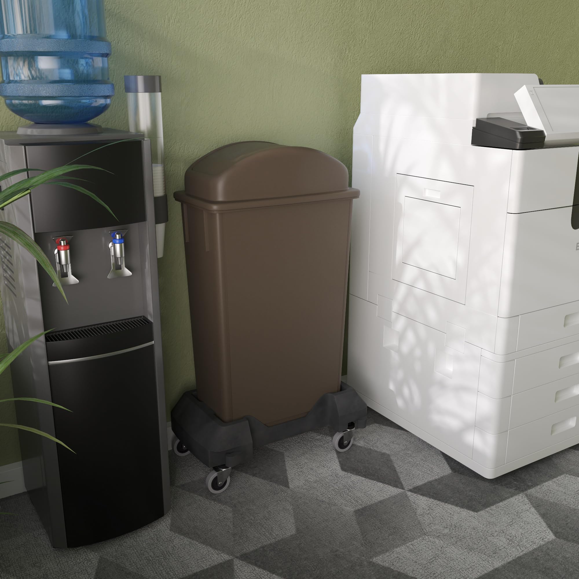 23-Gallon Brown Slim Trash Can with Swing Dome Lid and Dolly