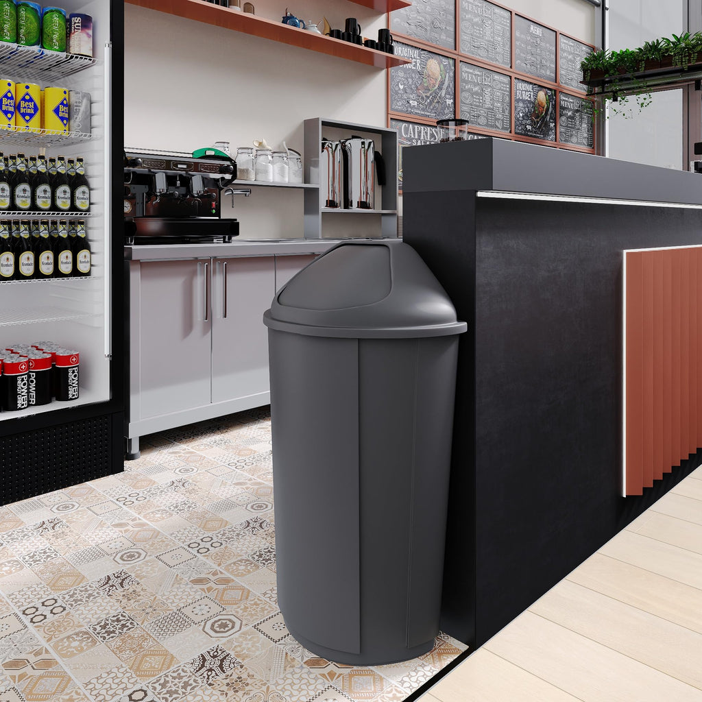 21-Gallon Gray Half-Round Commercial Trash Can with Dome Swing-Door Lid