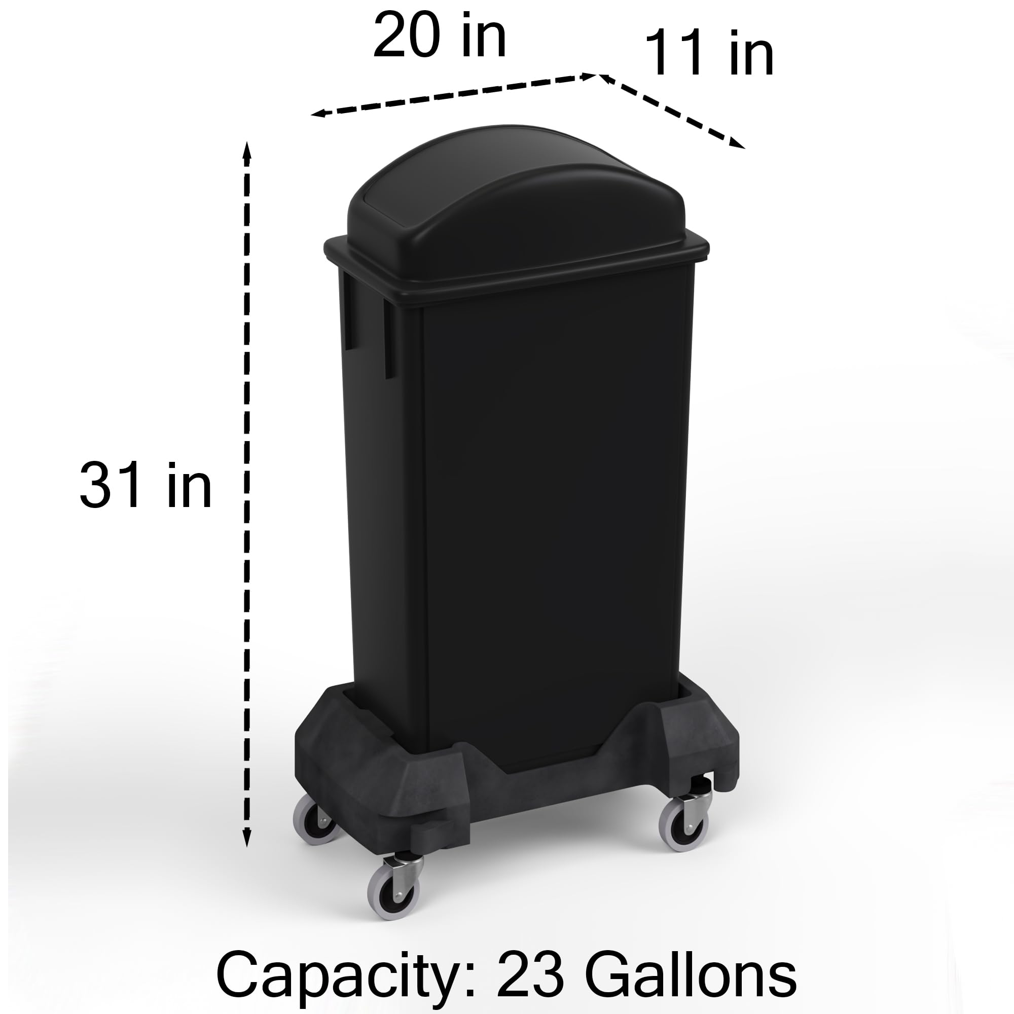 23-Gallon Black Slim Trash Can with Swing Dome Lid and Dolly