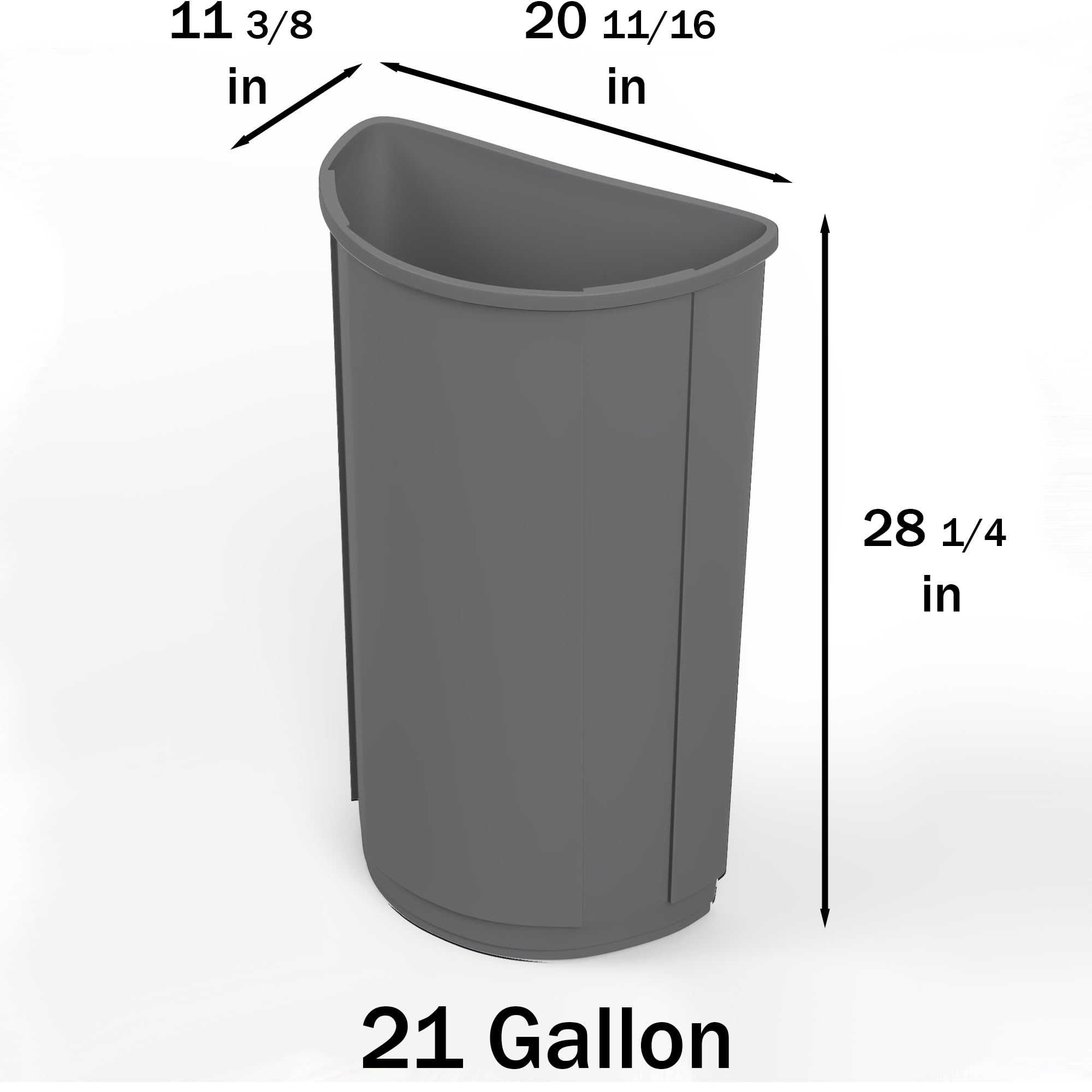 21-Gallon Half-Round Commercial Gray Trash Can