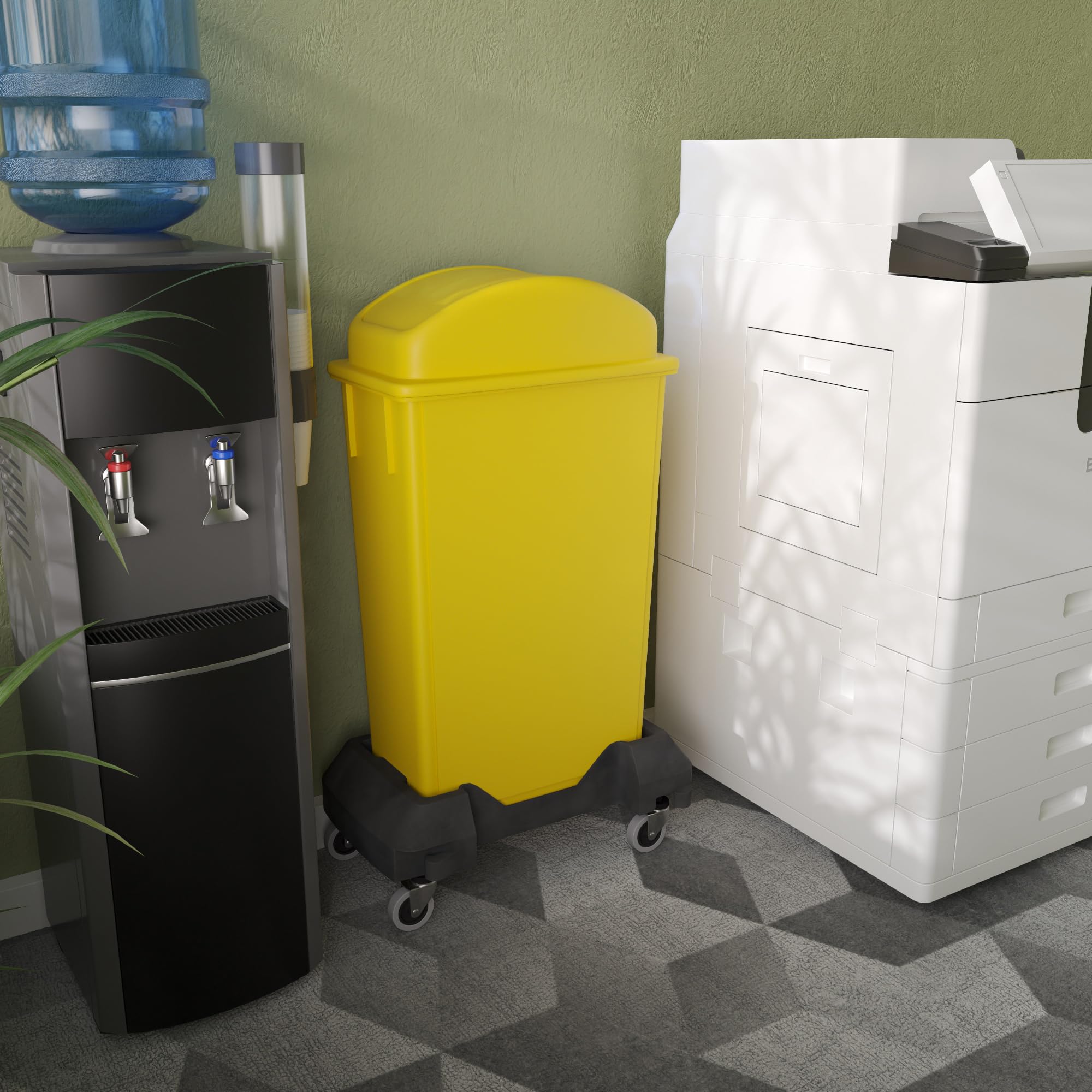 23-Gallon Yellow Slim Trash Can with Swing Dome Lid and Dolly