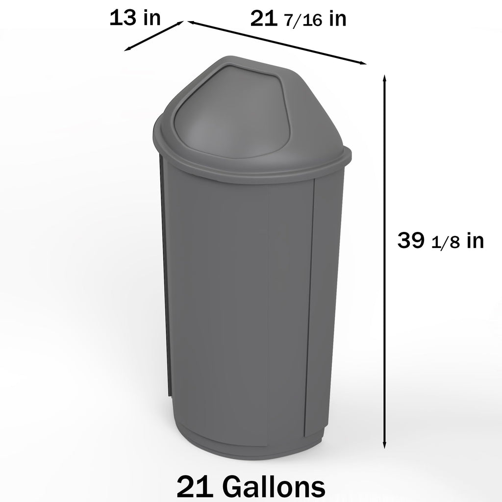 21-Gallon Gray Half-Round Commercial Trash Can with Dome Swing-Door Lid