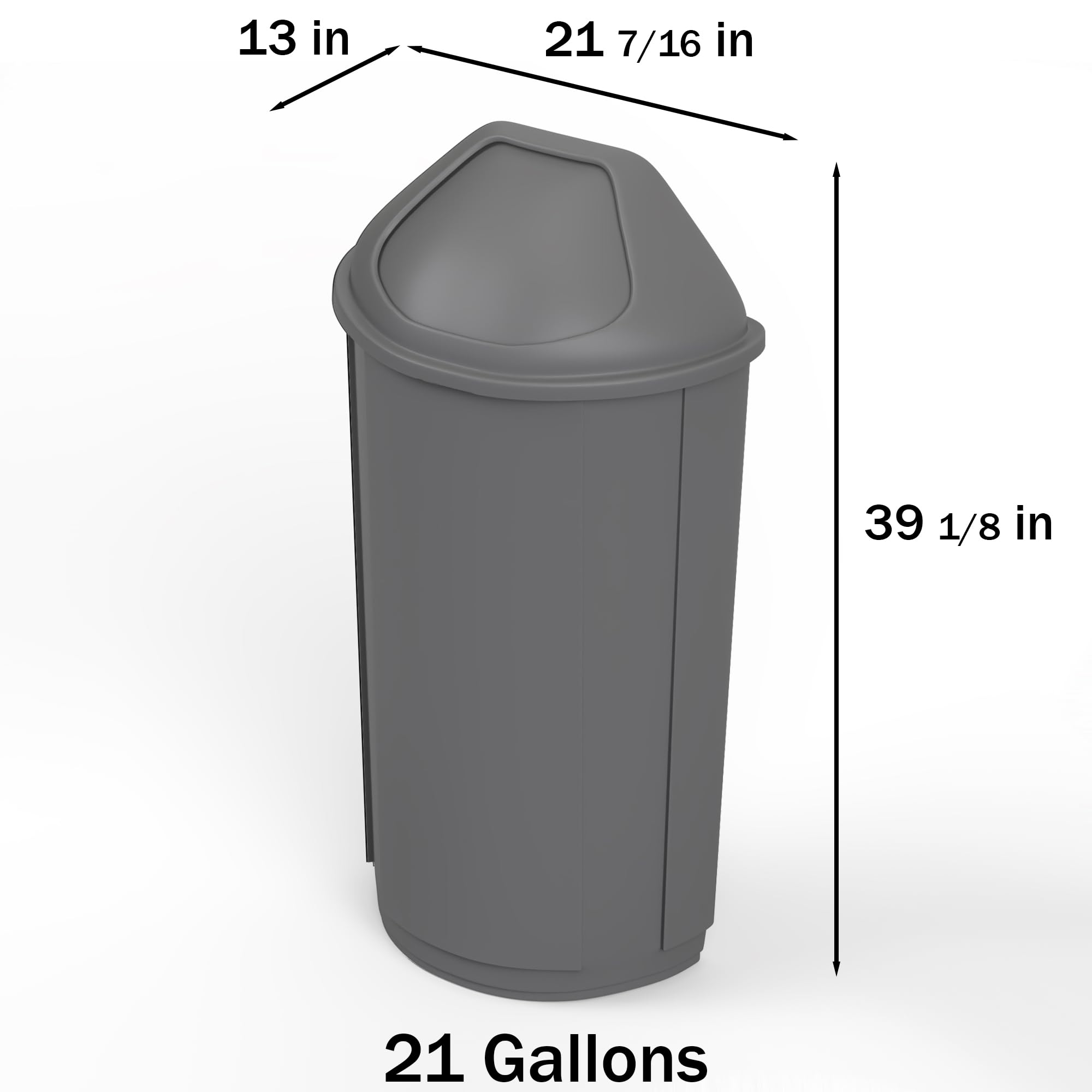 21-Gallon Gray Half-Round Commercial Trash Can with Dome Swing-Door Lid