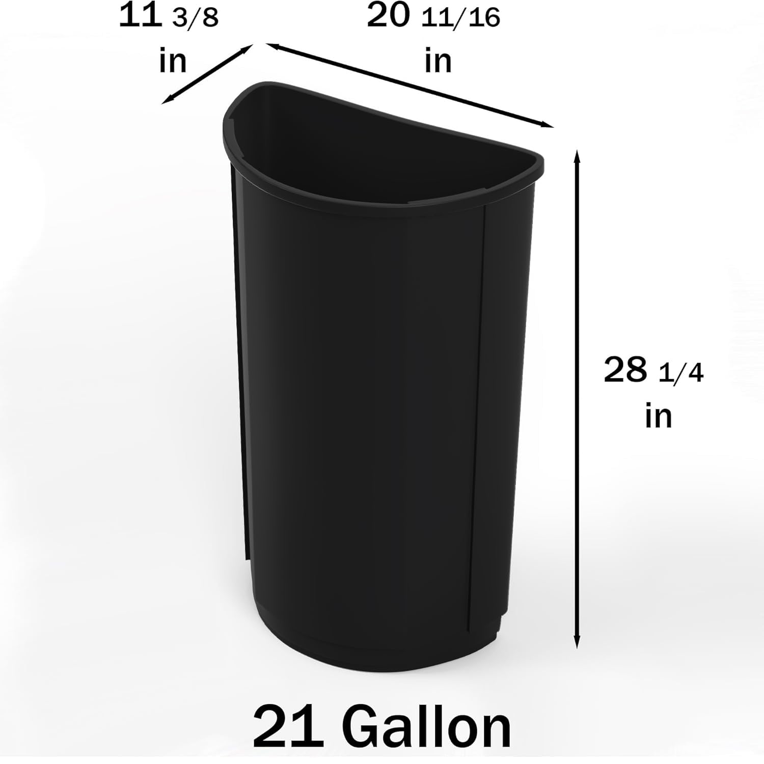 21-Gallon Black Half-Round Commercial Trash Can