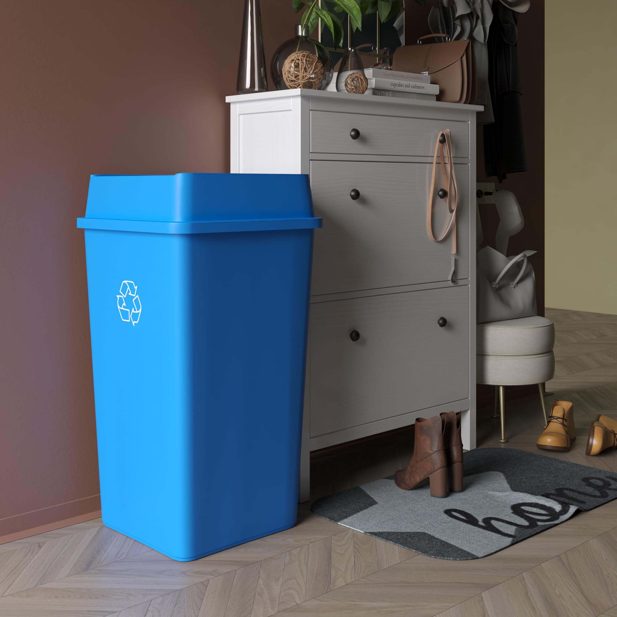50 Gallon Blue Recycle Square Commercial Trash