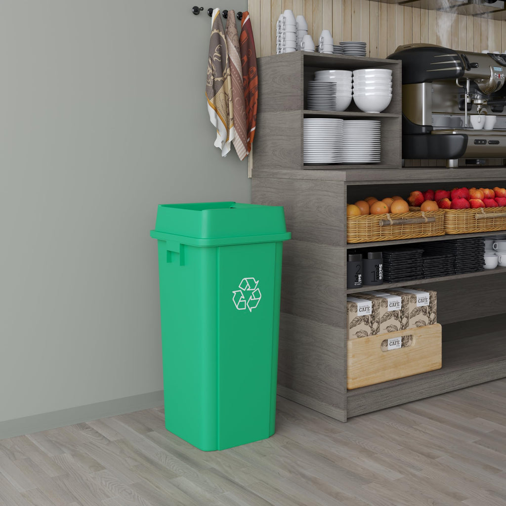 23 Gallon Green Recycle Square Commercial Trash