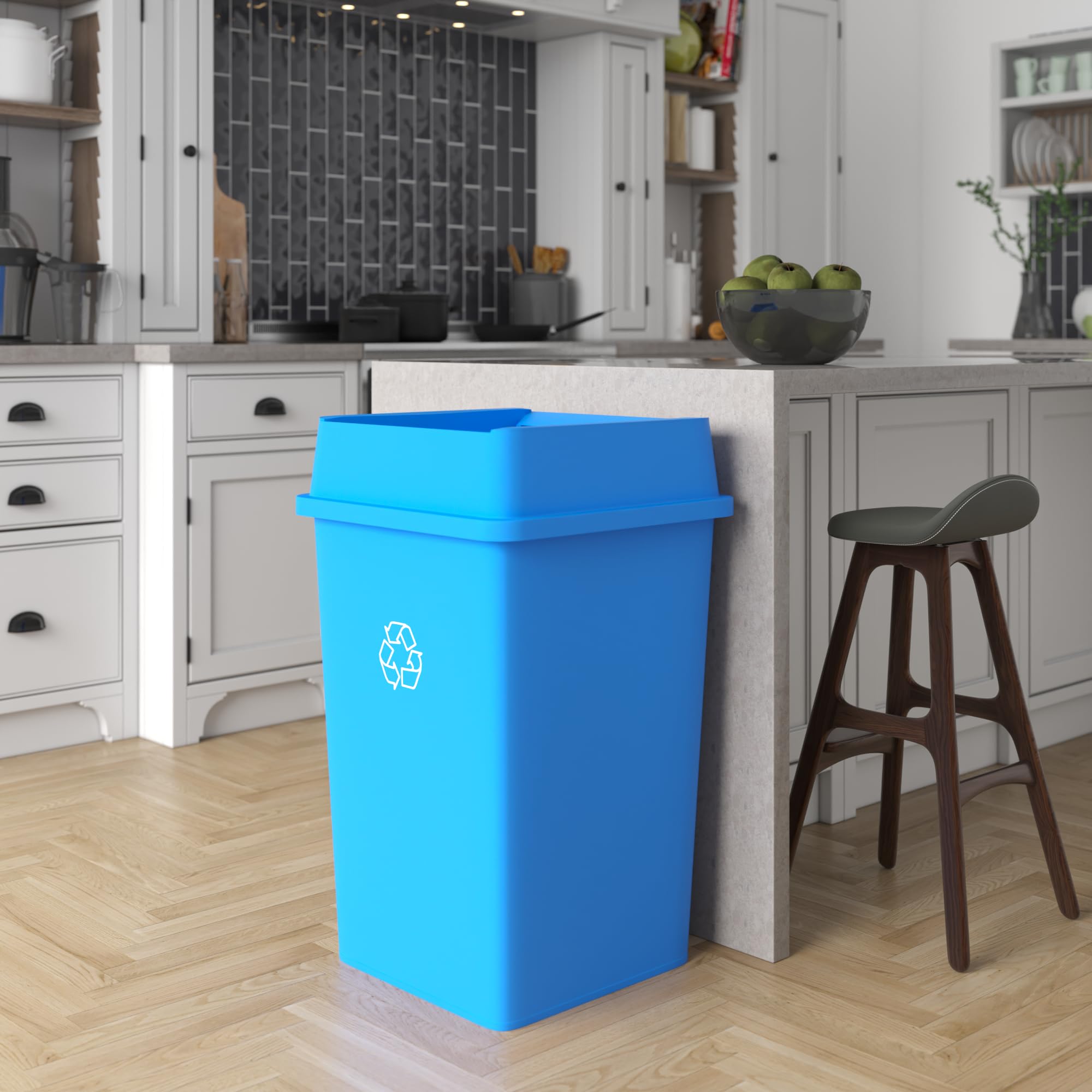 35 Gallon Blue Recycle Square Commercial Trash