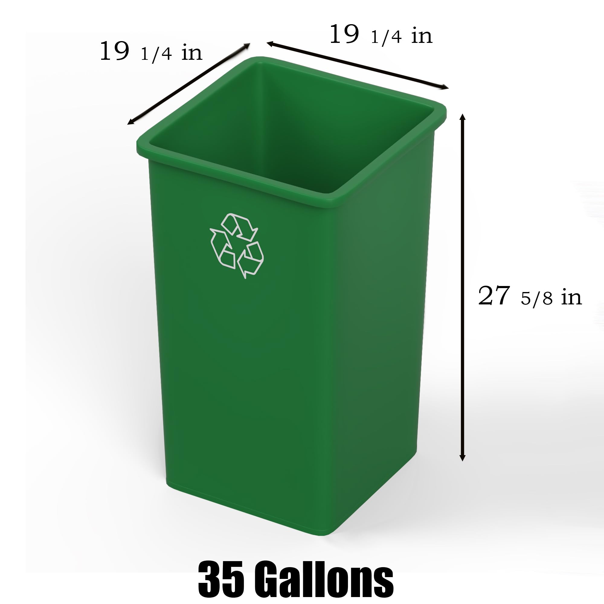 35 Gallon Green Recycle Square Commercial Trash