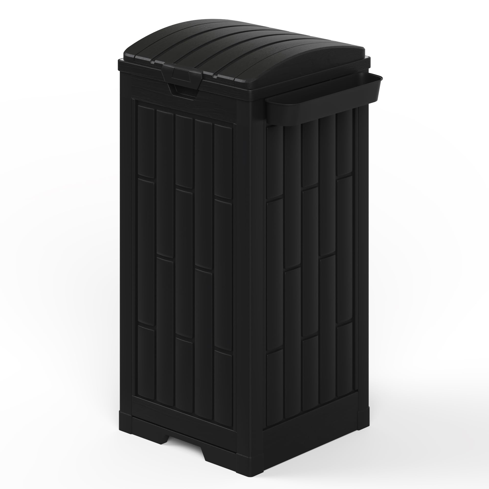 30 Gallon Black Outdoor Trash Can with Hinged Lid