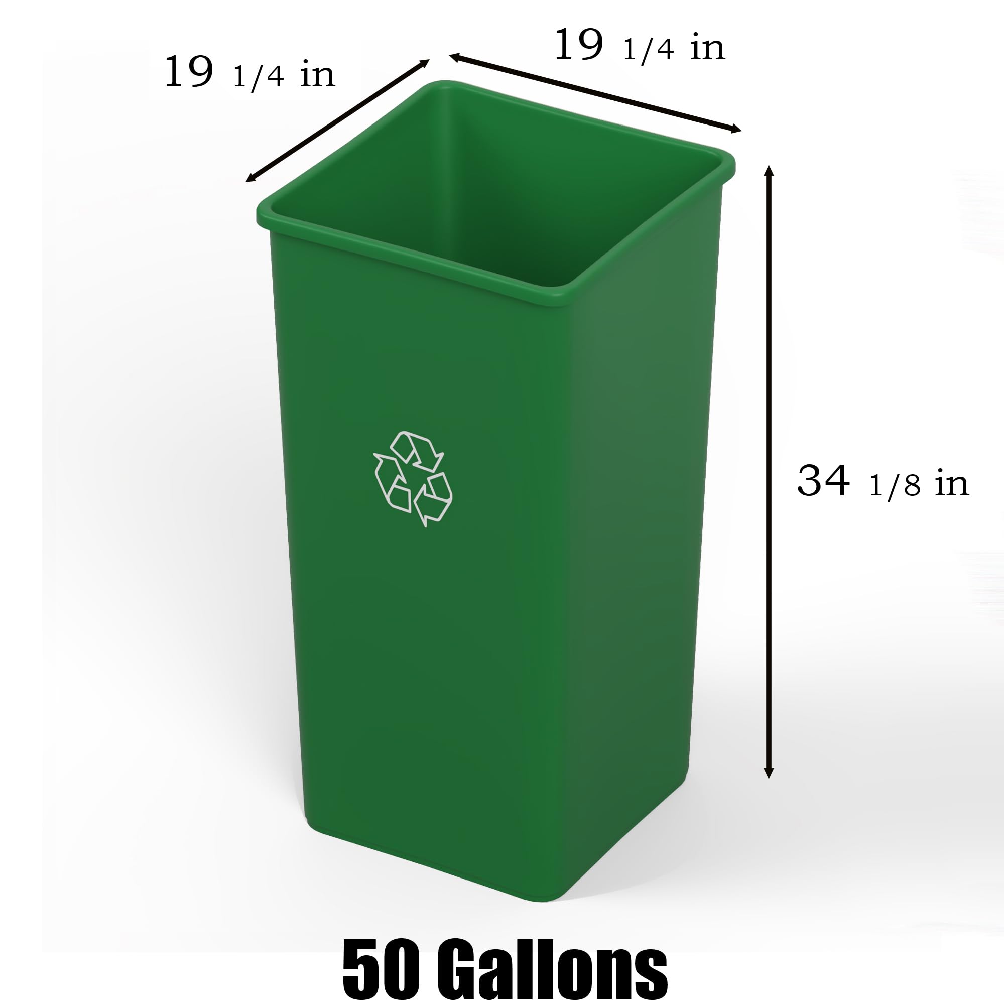 50 Gallon Green Recycle Square Commercial Trash