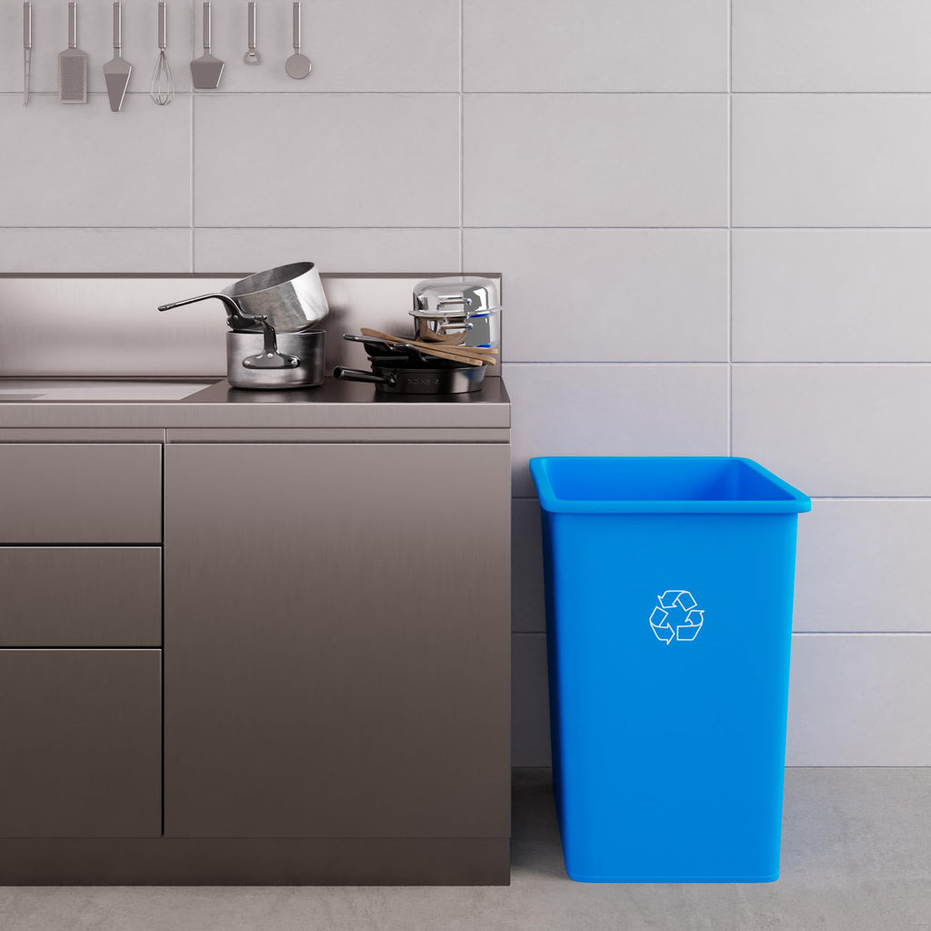 35 Gallon Blue Recycle Square Commercial Trash