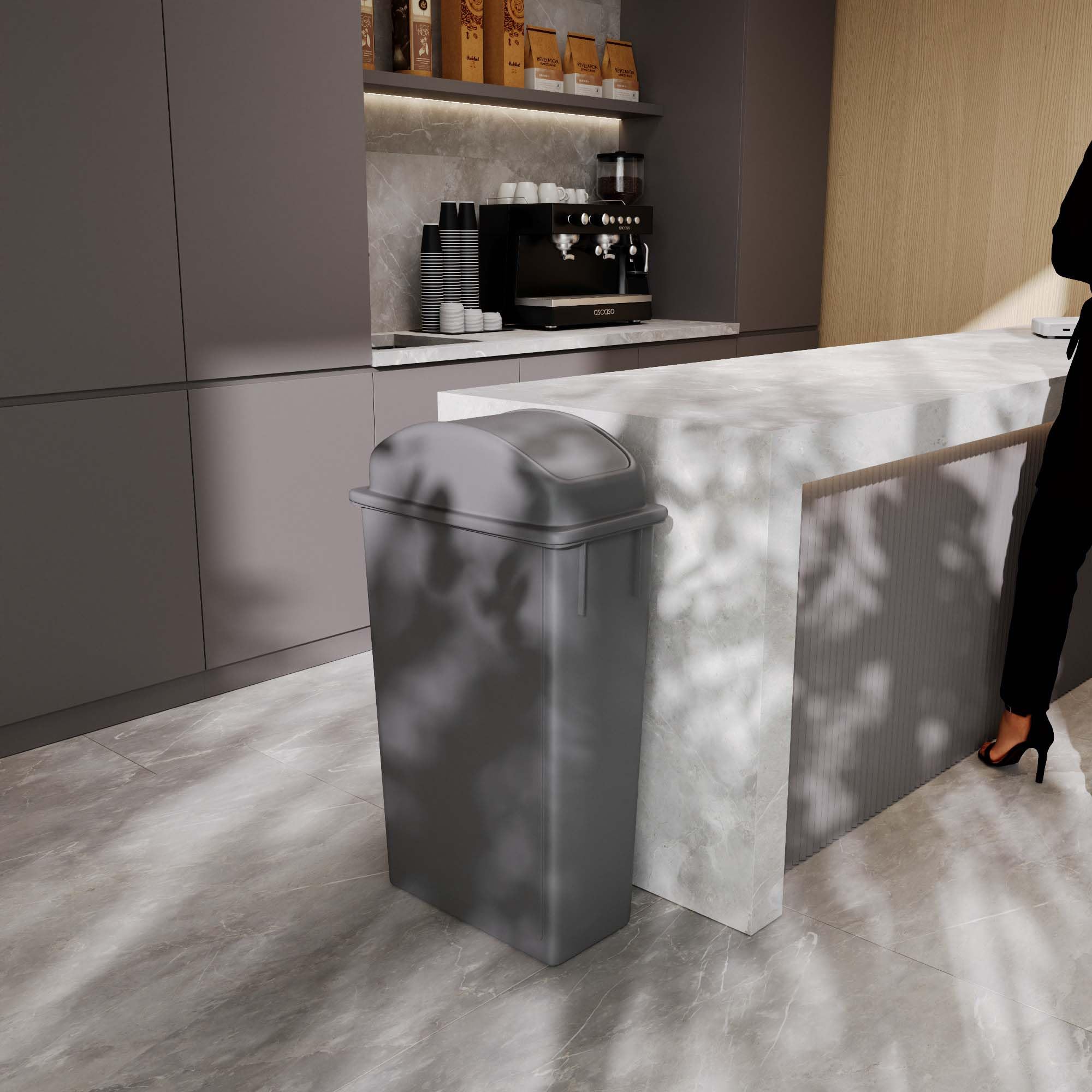 23-Gallon Gray Slim Trash Can with Swing Dome Lid