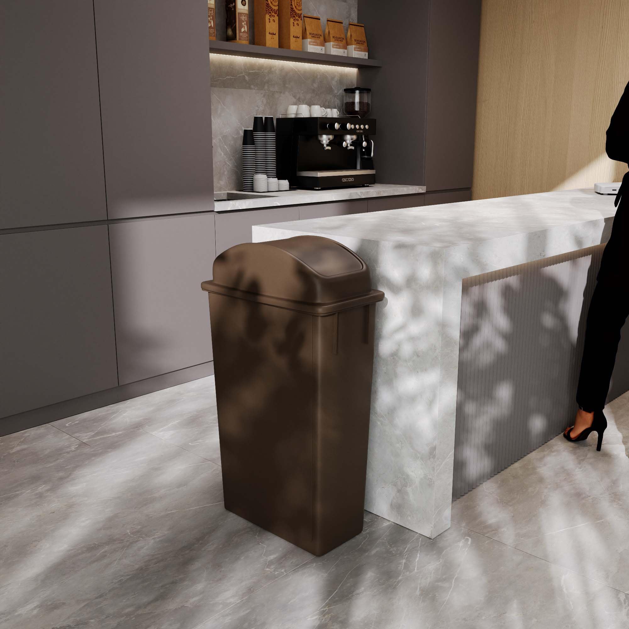 23-Gallon Brown Slim Trash Can with Swing Dome Lid