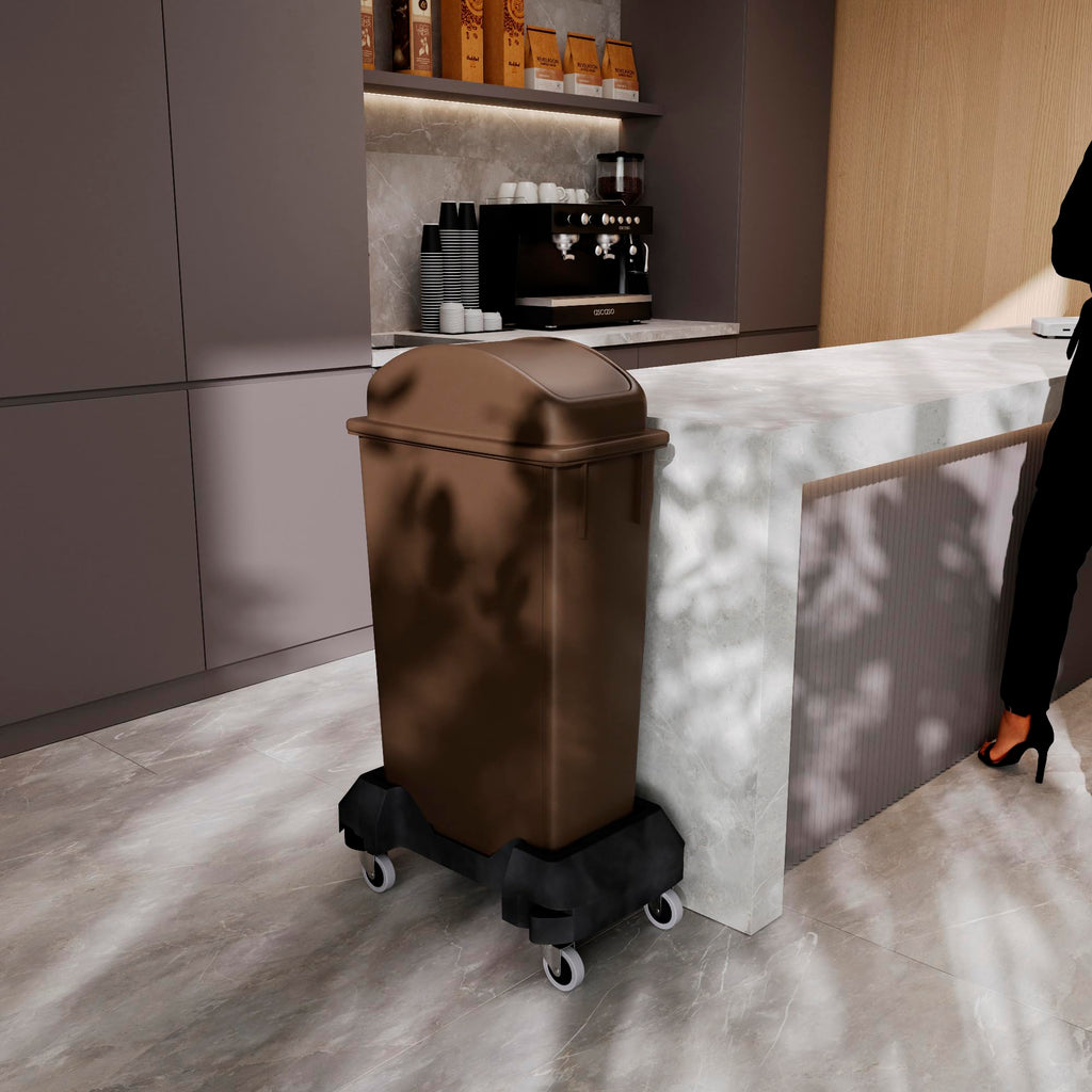 23-Gallon Brown Slim Trash Can with Swing Dome Lid and Dolly