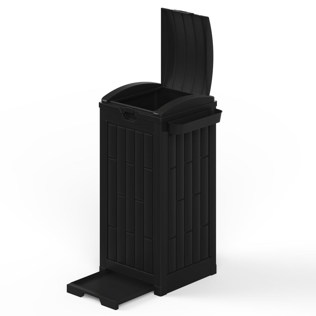 30 Gallon Black Outdoor Trash Can with Hinged Lid