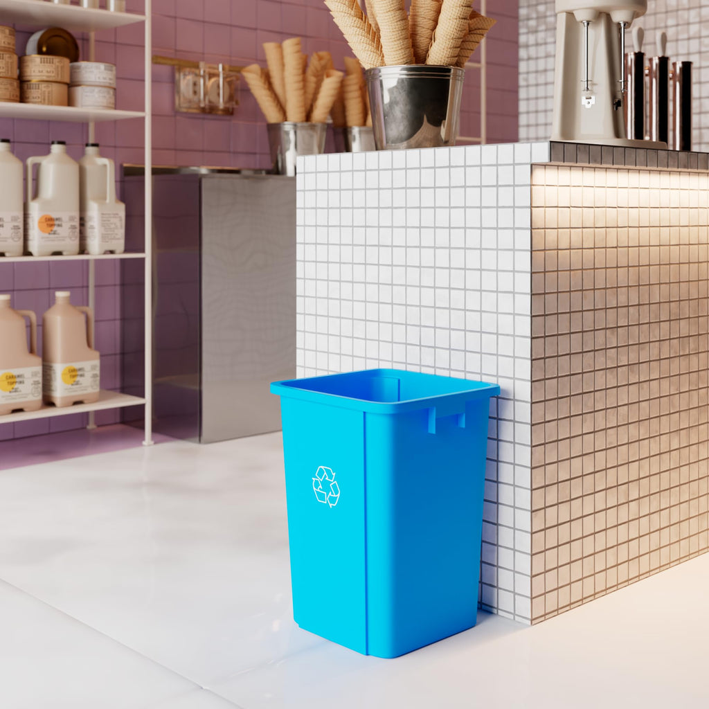 19 Gallon Blue Recycle Square Commercial Trash