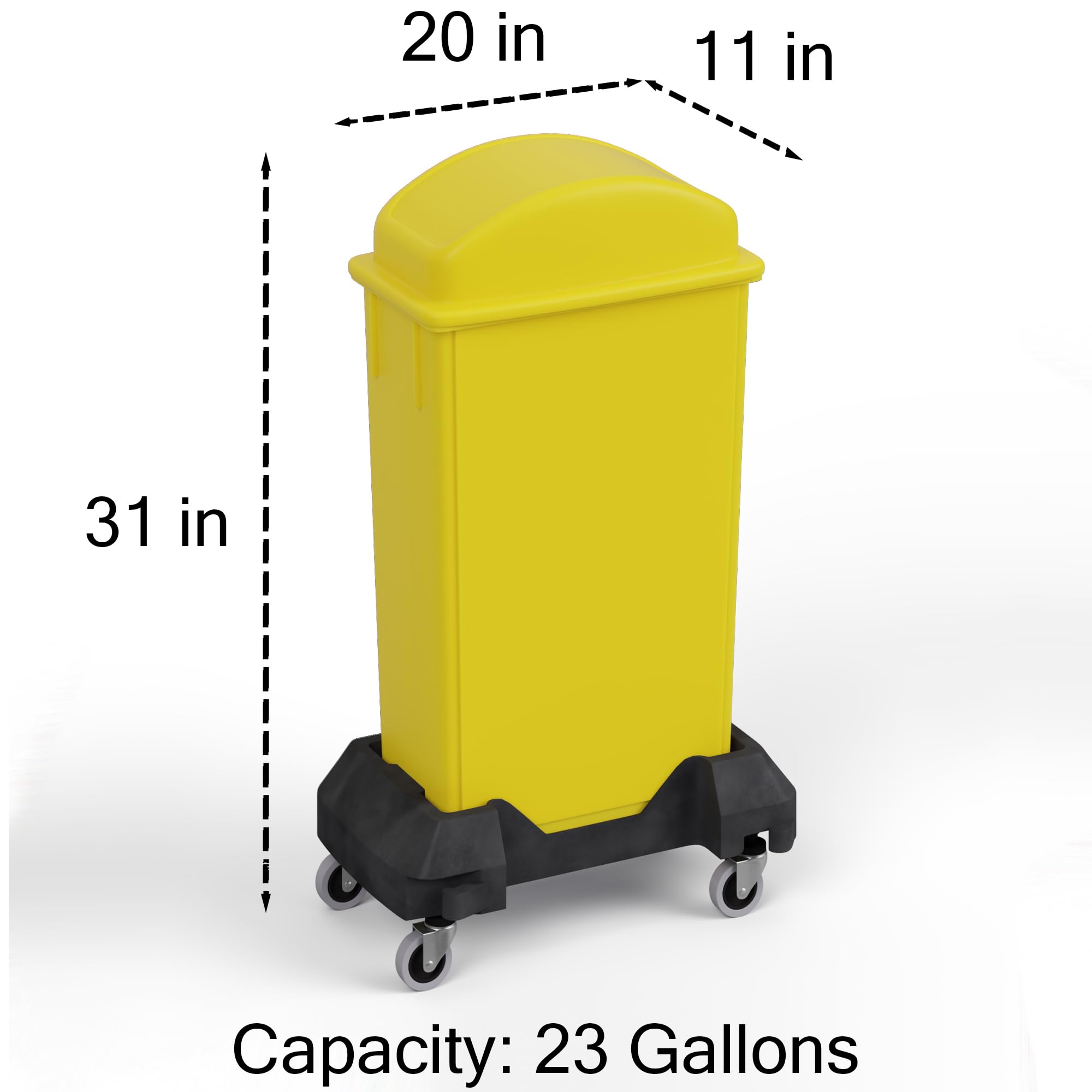 23-Gallon Yellow Slim Trash Can with Swing Dome Lid and Dolly