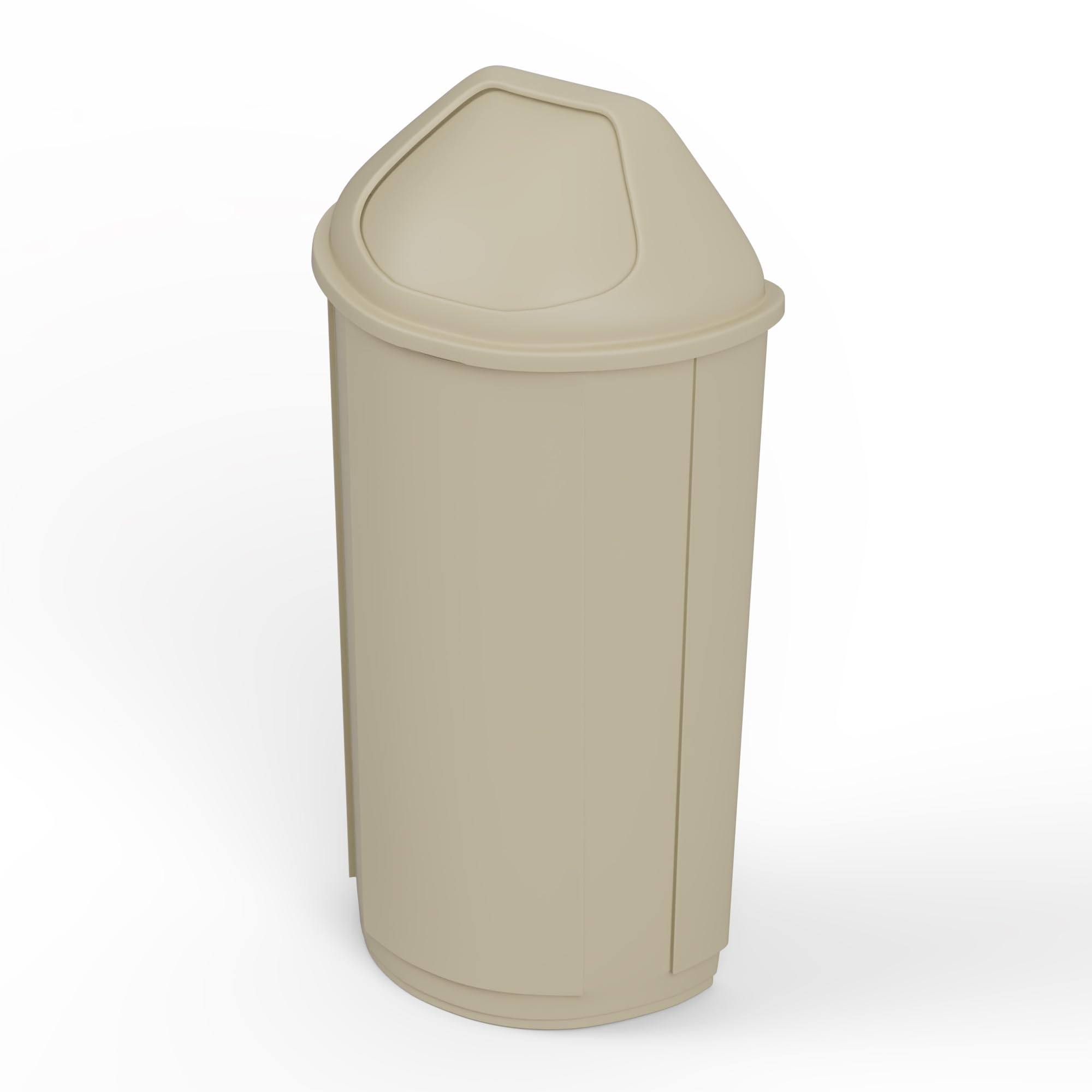21-Gallon Beige Half-Round Commercial Trash Can with Dome Swing-Door Lid