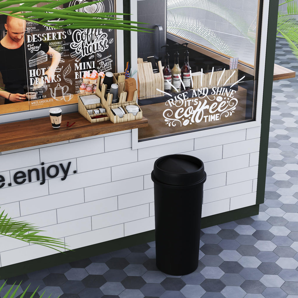 22 Gallon Black Round Waste Basket with Swing-Top Lid