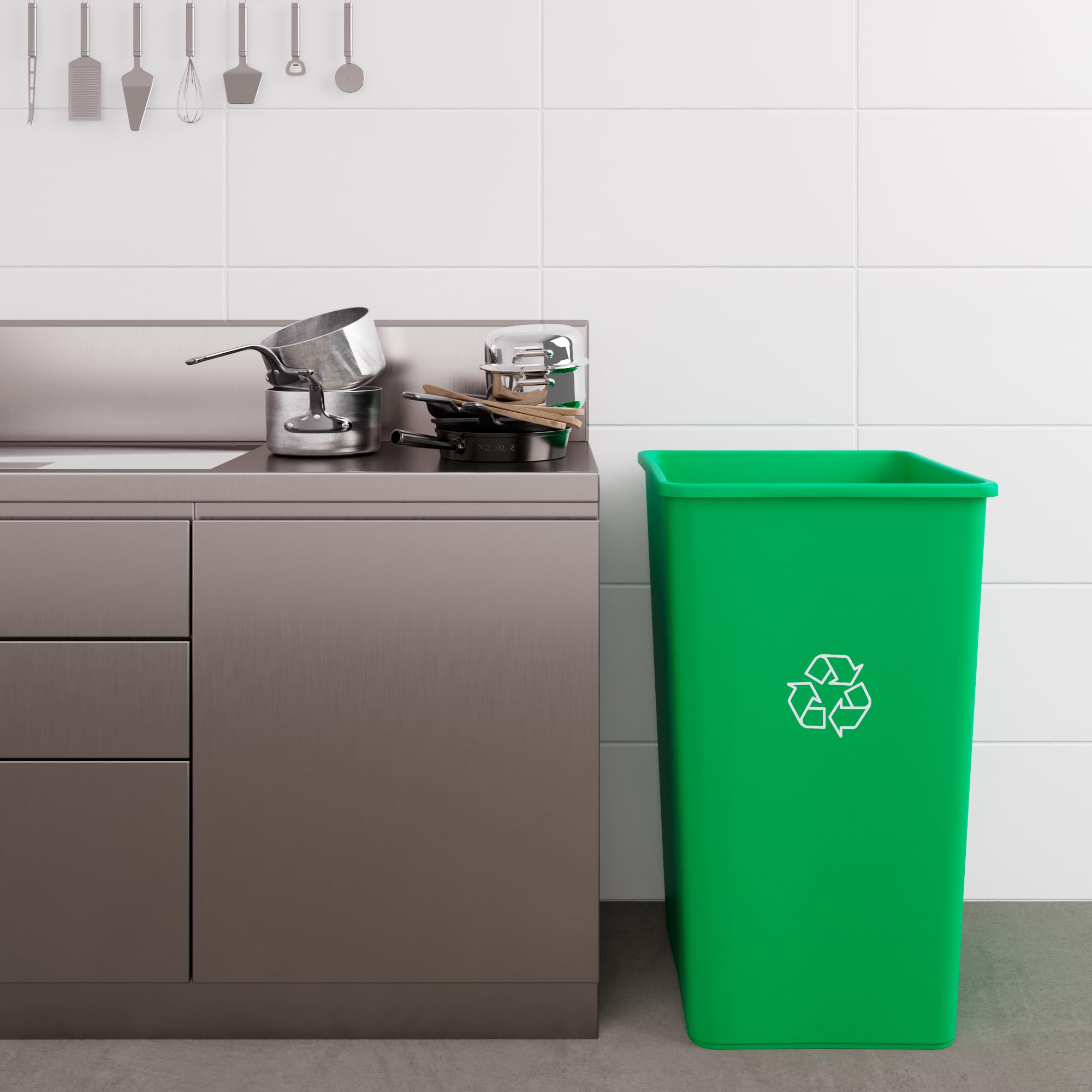 50 Gallon Green Recycle Square Commercial Trash