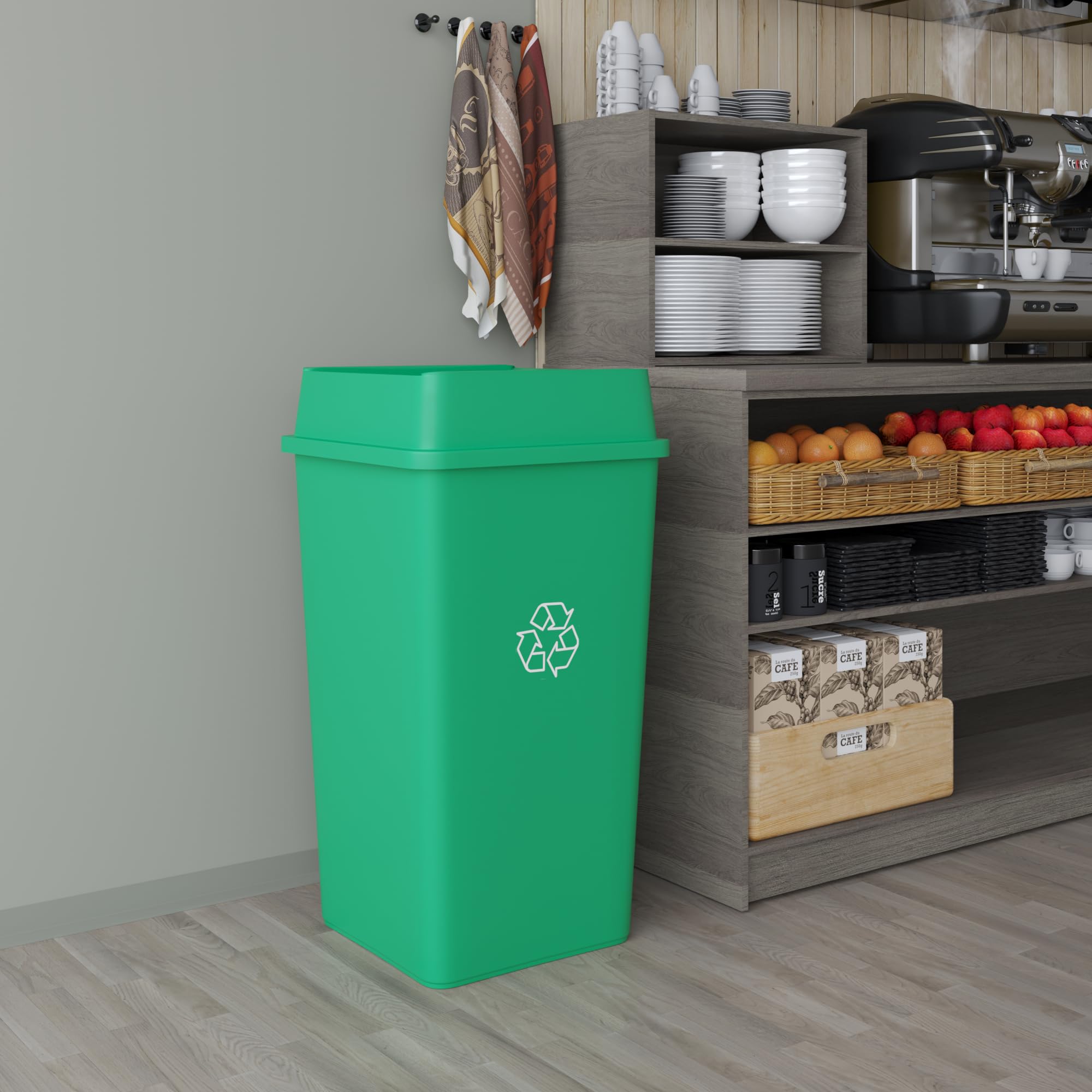 50 Gallon Green Recycle Square Commercial Trash